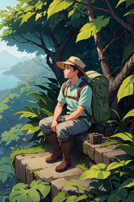 388464-1547953417-(masterpiece, best quality), 1man, explorer, jungle, sitting, boots, hat, backpack,scenery,_lora_GoodHands-beta2_1_,.png
